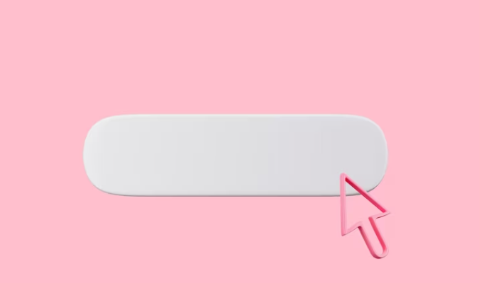 Search bar with arrow pointer on plain pink fond