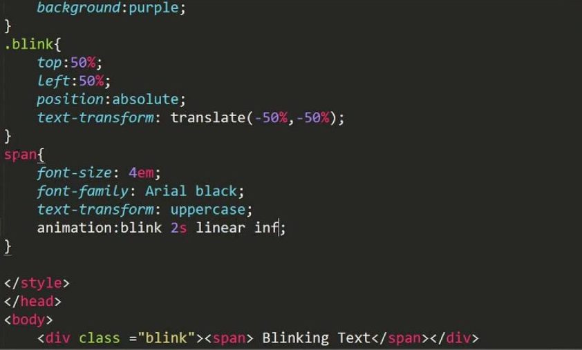 Process of creating html blink text