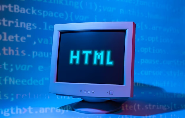 Computer with HTML lettering